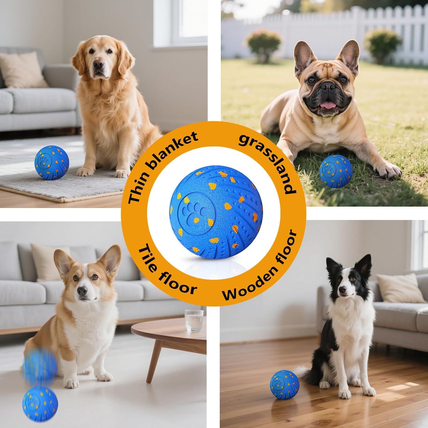 Interactive Dog Toys Smart Dog Ball for Aggressive Chewers Auto Bounce Blue | E-TPU vibrating dog ball, 3 auto modes, motion sensor, Type-C rechargeable, 4h runtime, IP54 waterproof, indoor/outdoor use