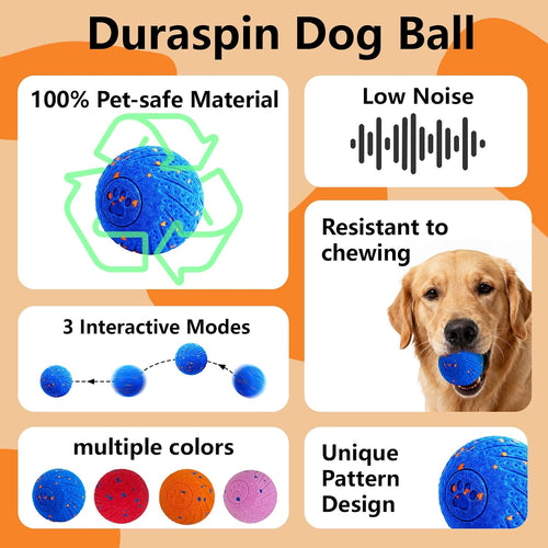 Interactive Dog Toys Smart Dog Ball for Aggressive Chewers Auto Bounce Blue | E-TPU vibrating dog ball, 3 auto modes, motion sensor, Type-C rechargeable, 4h runtime, IP54 waterproof, indoor/outdoor use