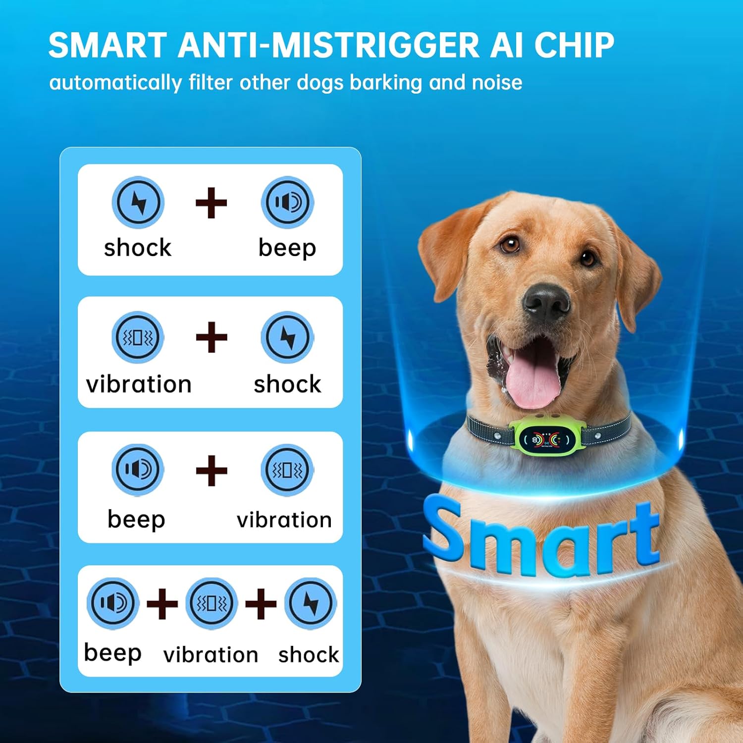 Starpawss PD-216 AI Smart Anti-Bark Dog Collar – Rechargeable Waterproof Training Collar with Beep, Vibration & Safe Static Modes